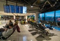 Moscow, Russia - 2020: Sheremetyevo Airport, people in waiting room