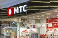 Moscow, Russia, 02/09/2020: Showcase of the sales department of the mobile operator MTS in the shopping center