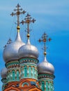 Silver onion domes of colorful Orthodox church Royalty Free Stock Photo