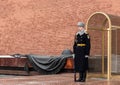 Soldier of the Honor Guard company on duty at the grave of the unknown soldier in Moscow