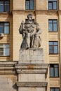 MOSCOW / RUSSIA - 20/04/2019 soviet communist stone sculpture of a strong soldier sitting with a gun sculptors - Baburin, Royalty Free Stock Photo