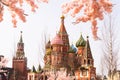 Moscow, Russia,  St. Basil`s Cathedral, the Kremlin and Vasilyevsky Descent in the spring surrounded by artificia Royalty Free Stock Photo