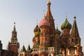 Moscow, Russia, St. Basil`s Cathedral, the Kremlin and Vasilyevsky Descent in the spring surrounded by artificia