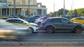 Traffic accident involving taxi and car on the road. Royalty Free Stock Photo