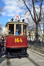 Moscow, Russia, April, 15, 2017. The tram A `Annushka` on Chistoprudny Boulevard