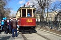 Moscow, Russia, April, 15, 2017. The tram A `Annushka` on Chistoprudny Boulevard