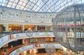 Moscow, Russia - 30.07.2022: Transparent roof with hanging ball of Afimall shopping center in Moscow International