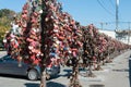 MOSCOW, RUSSIA - 21.09.2015. Trees with locks of Royalty Free Stock Photo