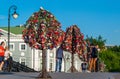 MOSCOW, RUSSIA - 21.09.2015. Trees with locks of lovers on trees at Tretyakovsky bridge Royalty Free Stock Photo