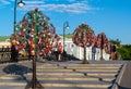 MOSCOW, RUSSIA - 21.09.2015. Trees with locks of lovers on trees at Tretyakovsky bridge Royalty Free Stock Photo