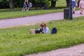 Two little brothers playing in the grass. Funny kids.