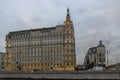 Moscow, Russia - typical Moscow streets with a traditional architectural ensemble. Fragment of facade of historical building