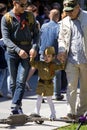 Victory Day in Moscow. Cute little Asian girl in military uniform on Victory Day. Royalty Free Stock Photo