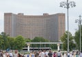 Moscow, Russia. View of the hotel `Kosmos` and monorail road.