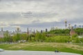 Moscow Russia 08.05.2023.View Kremlin and Cathedral Christ the Savior from Zaryadye Park