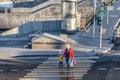 10/16/2018 Moscow, Russia: Woman crossing the street with a child