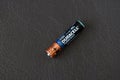 Moscow, Russian Federation - April 24, 2019: A duracell AAA battery. Duracell Inc. is an American manufacturing company