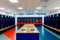 Moscow Russian Federation- January 27, 2018: locker room for CSKA football team, excursion around the stadium of CSKA Royalty Free Stock Photo