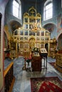 Moscow, Russian Federation-May 23, 2021: Selective focus. The altar and candles in the Orthodox Church Royalty Free Stock Photo