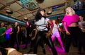 MOSCOW, RUSSIAN FEDERATION - OCTOBER 13, 2018: Cuban dance teachers conduct a master class in salsa and reggaeton in the night clu