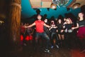 MOSCOW, RUSSIAN FEDERATION - OCTOBER 13, 2018: Cuban dance teachers conduct a master class in salsa and reggaeton in the night clu