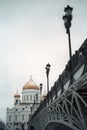 Moscow`s Cathedral of Christ the Savior and Patriarshy Bridge Royalty Free Stock Photo