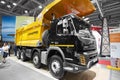 MOSCOW, SEP, 5, 2017: New Volvo 460 tipper truck on exhibition Mining World 2018. Volvo commercial trucks for different industrie