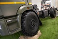 MOSCOW, SEP, 5, 2017: View on Kamaz mud race off-road truck exhibit on Commercial Transport Exhibition ComTrans-2017. Special dese