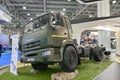 MOSCOW, SEP, 5, 2017: View on Kamaz mud race off-road truck exhibit on Commercial Transport Exhibition ComTrans-2017. Special dese