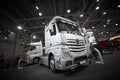 MOSCOW, SEP, 5, 2017: Silver trucks Mercedes-Benz Actros exhibits on Commercial Transport Exhibition ComTrans-2017. Commercial Mer Royalty Free Stock Photo