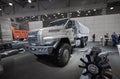 MOSCOW, SEP, 5, 2017: View on serial off-road URAL mud truck for hard to reach areas. Off road cargo trucks for civil military tra Royalty Free Stock Photo