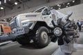 MOSCOW, SEP, 5, 2017: View on serial off-road URAL mud truck for hard to reach areas. Russian most powerful off road trucks for tr Royalty Free Stock Photo