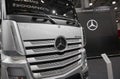 MOSCOW, SEP, 5, 2017: View on silver trucks Mercedes-Benz Actros exhibits on Commercial Transport Exhibition ComTrans-2017 Commerc Royalty Free Stock Photo