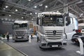 MOSCOW, SEP, 5, 2017: View on silver trucks Mercedes-Benz Actros exhibits on Commercial Transport Exhibition ComTrans-2017. Commer Royalty Free Stock Photo