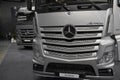 MOSCOW, SEP, 5, 2017: View on silver trucks Mercedes-Benz Actros exhibits on Commercial Transport Exhibition ComTrans-2017. Commer Royalty Free Stock Photo