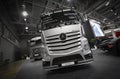 MOSCOW, SEP, 5, 2017: View on silver trucks Mercedes-Benz Actros exhibits on Commercial Transport Exhibition ComTrans-2017. Commer Royalty Free Stock Photo