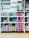 Shelves with toilet paper in Auchan hypermarket