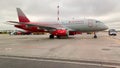 Moscow Sheremetyevo International Airport. Airplanes on a runway, view from an airplane passenger delivery bus