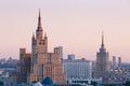 Moscow skyline panorama, aerial view - Stalin era Hotel Ukraine tower and Russian White House