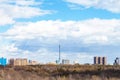 Moscow skyline with TV tower and park in spring Royalty Free Stock Photo