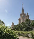 Moscow State University named after M.V. Lomonosov. Main building of MSU. The territory of Moscow University Royalty Free Stock Photo