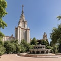Moscow State University named after M.V. Lomonosov. Main building of MSU. The territory of Moscow University Royalty Free Stock Photo