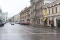 Moscow street, winter, buildings, people walk on the streets of Moscow