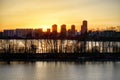 Moscow Strogino district at sunset, Russia Royalty Free Stock Photo