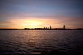 Moscow Strogino at sunset. View from Strogino Bay Royalty Free Stock Photo