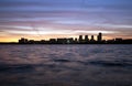 Moscow Strogino at sunset. View from Strogino Bay Royalty Free Stock Photo