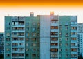 Moscow suburbs durung sunset: USSR buildings Royalty Free Stock Photo