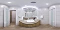 MOSCOW - SUMMER 2018, 3D spherical panorama with 360 viewing angle of the Interior of a modern bathroom with sink and mirror. Read