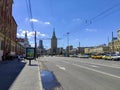 Moscow summer landscape, in the background the Leningradskaya hotel