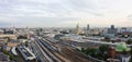 Moscow top view at the Komsomolskaya square, also known as the square of three railway stations. Aerial view